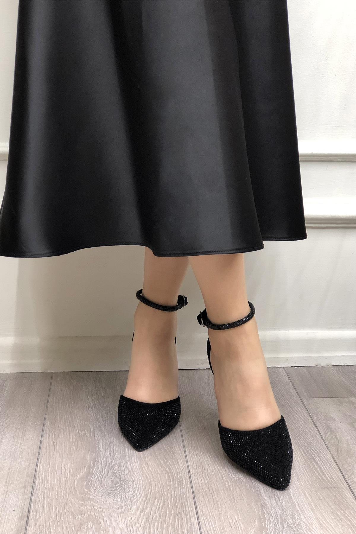 My Bella SP-815 Taşlı Kadeh Topuk Kadın Ayakkabı Siyah