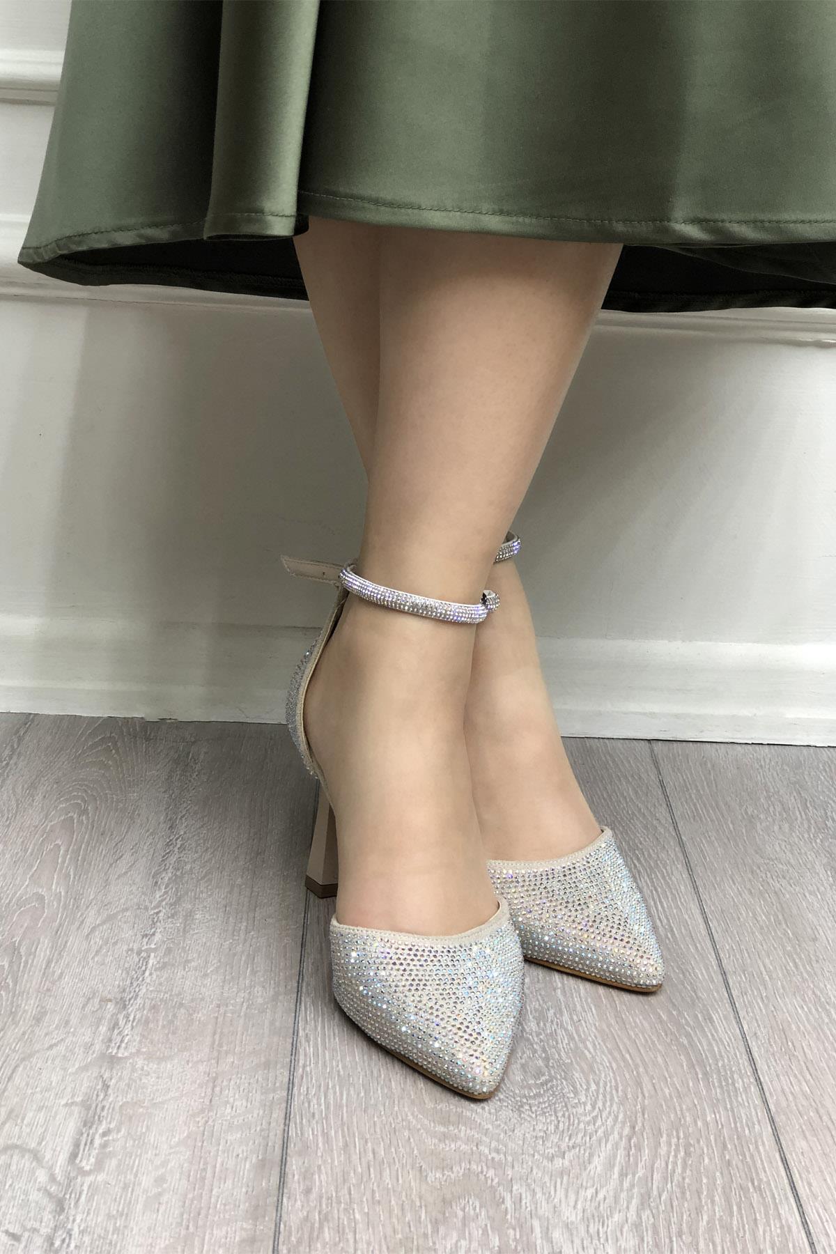 My Bella SP-815 Taşlı Kadeh Topuk Kadın Ayakkabı Bej