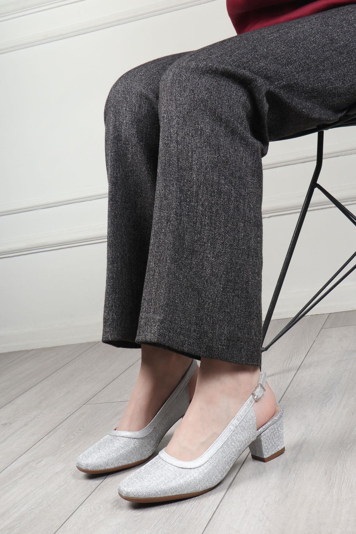 MYBELLA  25Y MF-8644 Topuklu Kadın Ayakkabı Gümüş Simli