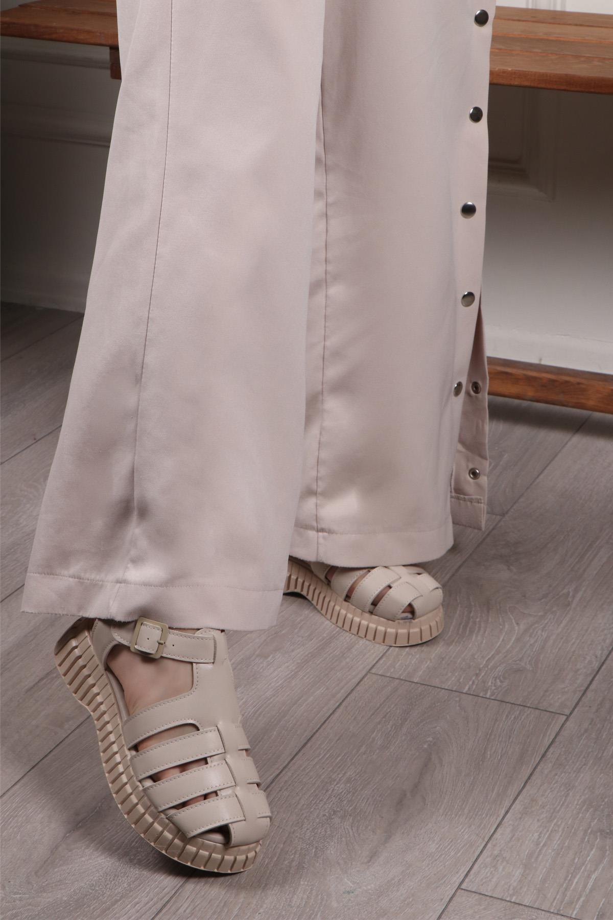 MYBELLA ÖK-006 Kadın Sandalet Bej