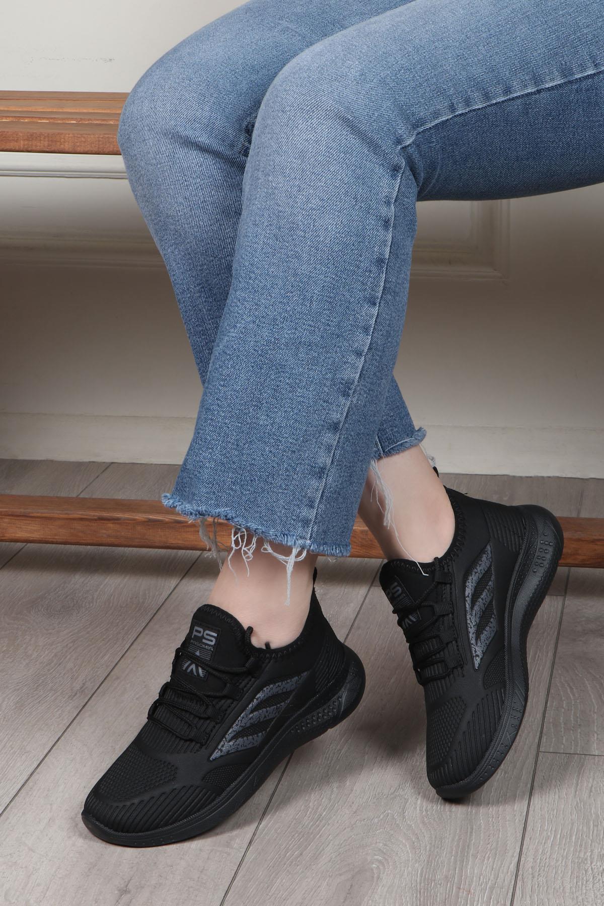 PASOMİA 022 Unisex Cilt Spor Ayakkabı Siyah Siyah