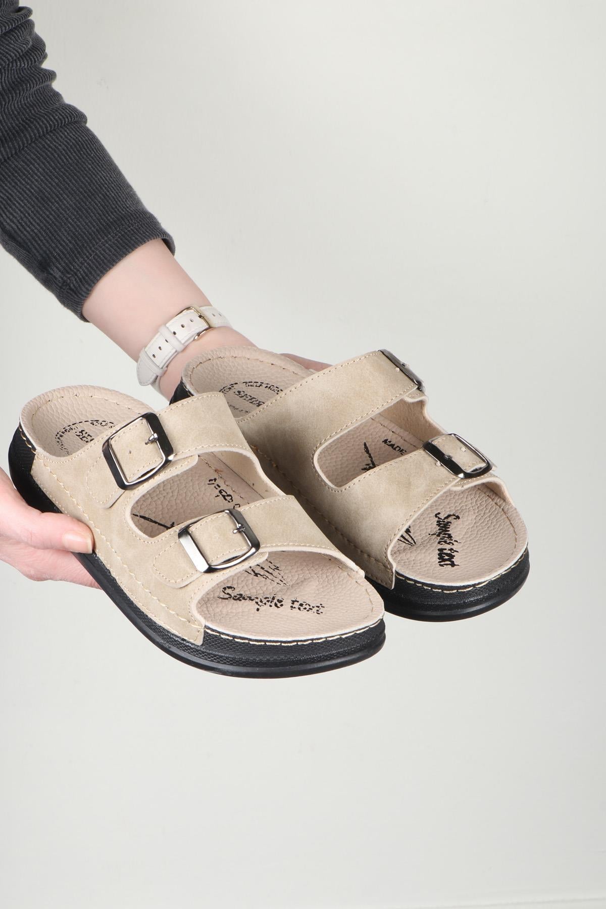 SERRA 25Y-5010 Unisex Terlik Krem Nubuk