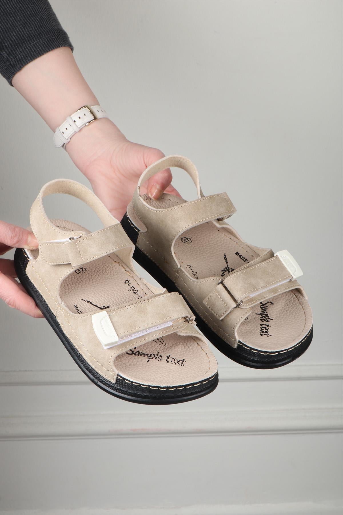 SERRA 25Y-5011 Unisex Sandalet Krem Nubuk