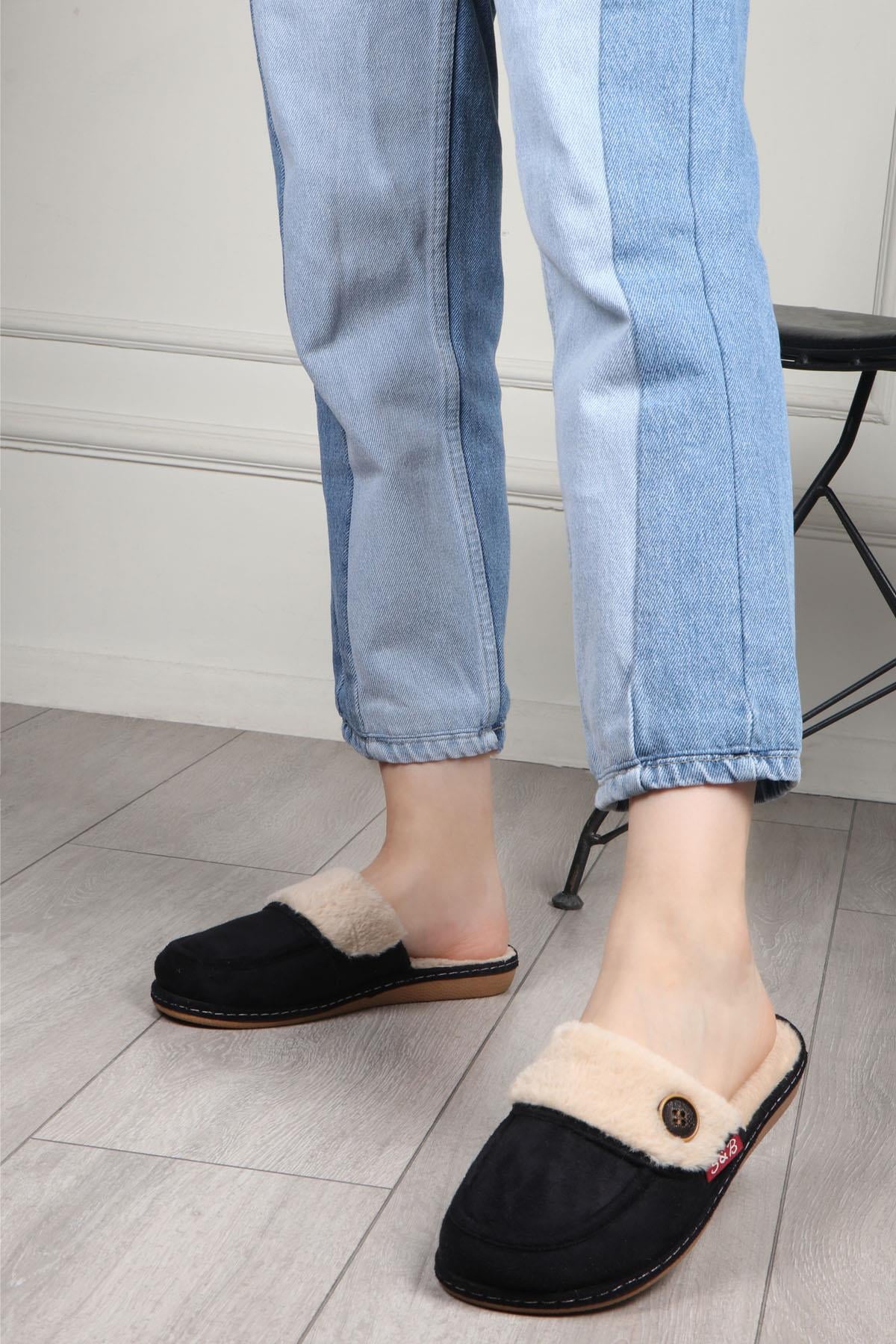 STİLO BELLO Düğmeli Kadın Terlik Siyah