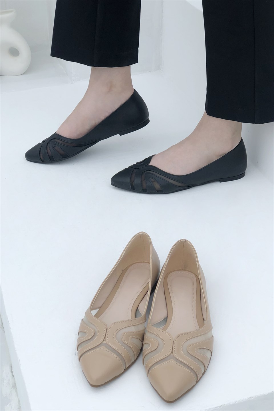 Transparan Detaylı Sivri Burun Günlük Kadın Babet Siyah 08 | My Bella Shoes