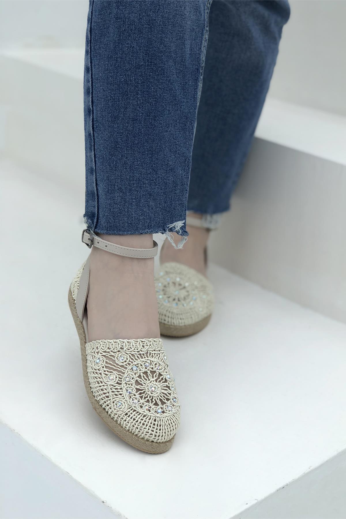 Taşlı Hasır Kadın Espadril Ten 1701 