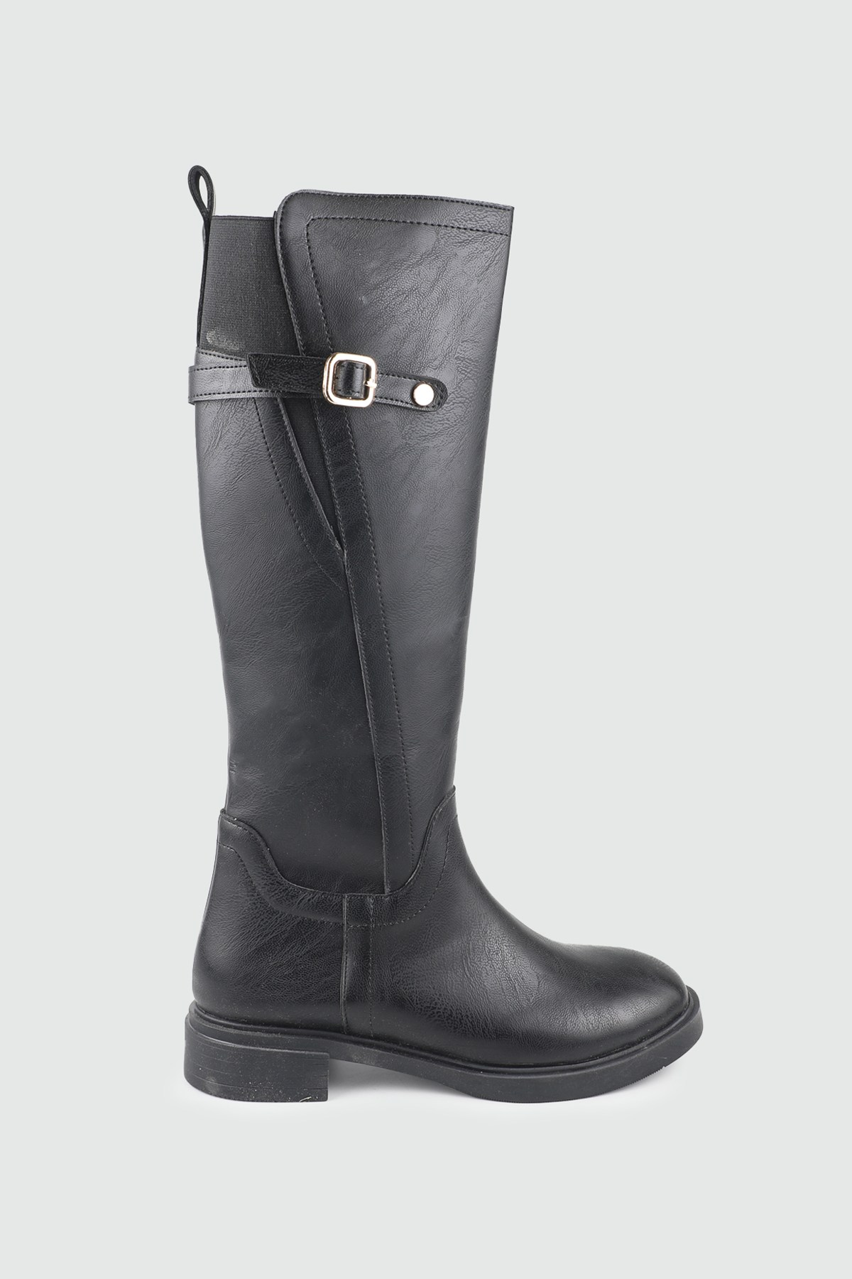 Toka Detaylı Kadın Çizme Siyah Keçeli Shoes 022