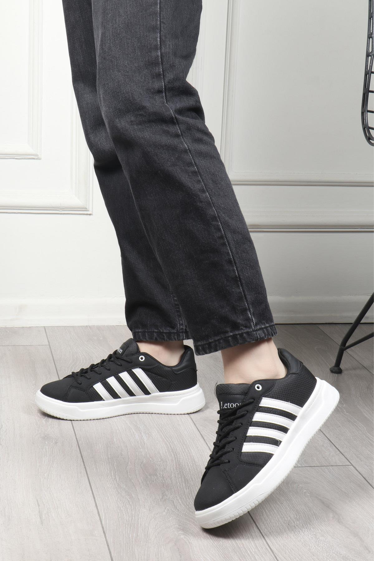 Unisex Spor Ayakkabı Siyah Beyaz LETOON 2202 