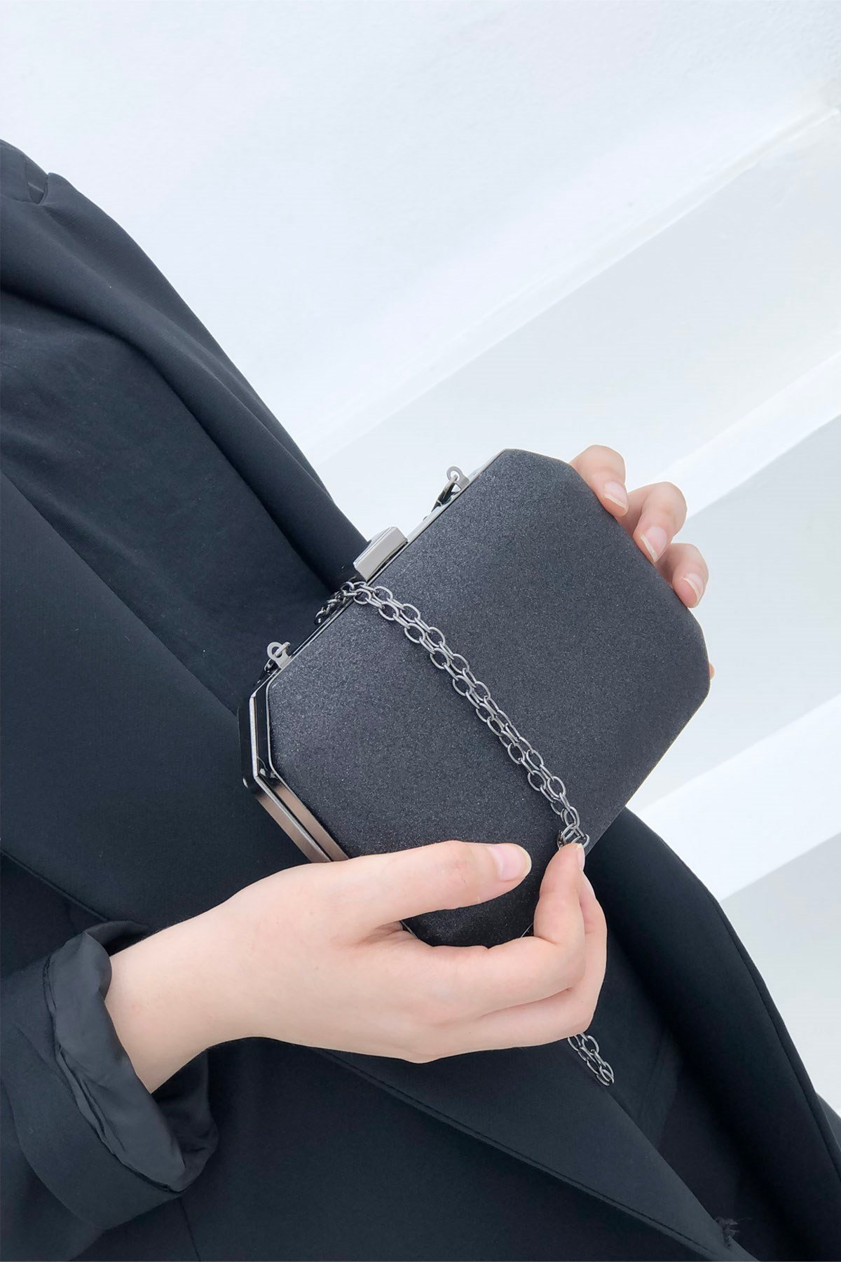 Varolli 291 Box Abiye Kadın Çanta Kum Simli Siyah