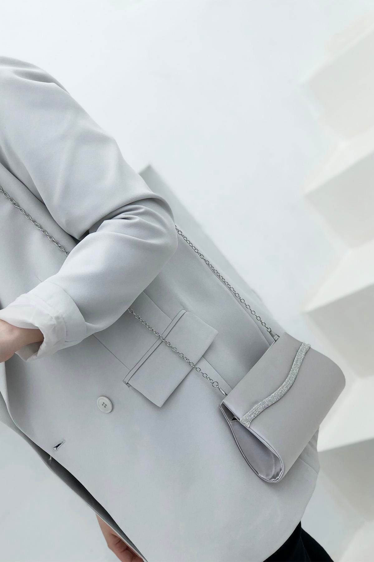 Varolli 498 Box Abiye Kadın Çanta Gümüş Taşlı