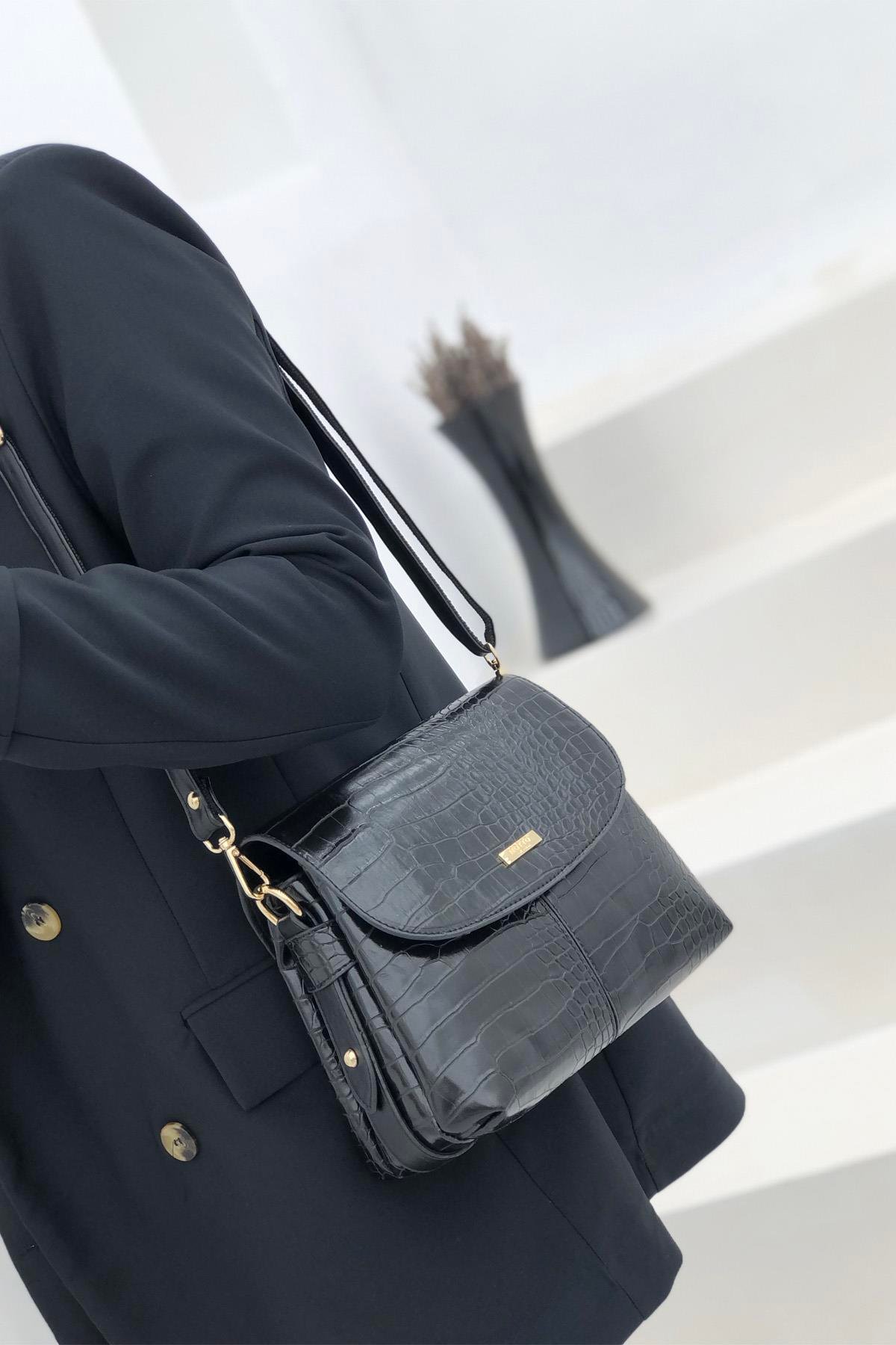 VARONA 1374 Kadın Çanta Anaconda Siyah