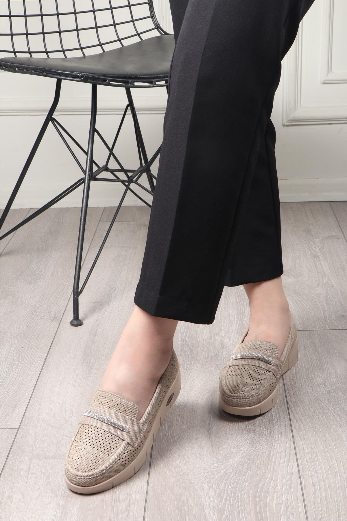 Wanetti 24-220  Poli Kadın Ayakkabı Vizon Kot Lazer