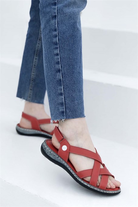 MAMMAMİA 1070-LX Kadın Deri Sandalet Kırmızı Pen | My Bella Shoes
