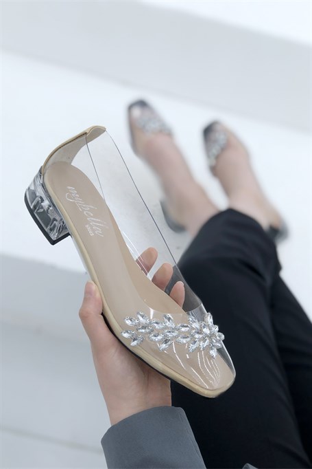 Küt Burun Alçak Topuklu Prenses Şeffaf Ayakkabı Ten Angel | Mybella Shoes