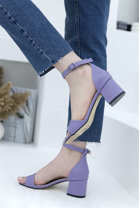 Tek Bant Alçak Topuklu Kadın Sandalet Lila Sare | My Bella Shoes