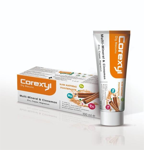 COREXYL Multi Mineral & Cinnamon (tarçın) , Çinko, Bakır, Magnezyum Özlü % 100 Doğal Diş Macunu