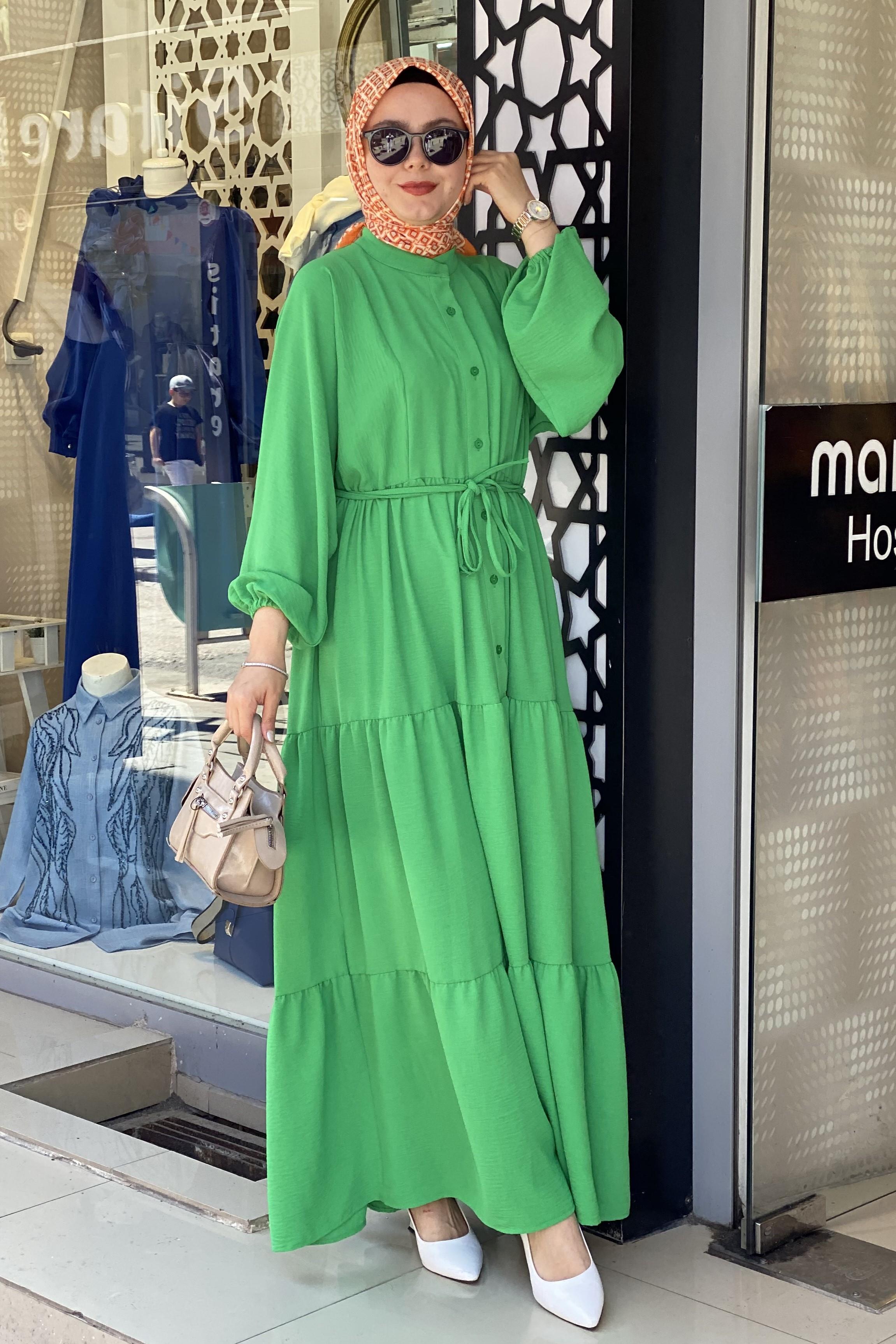 Tesettür 1037 Düğmeli Kat Kat Elbise