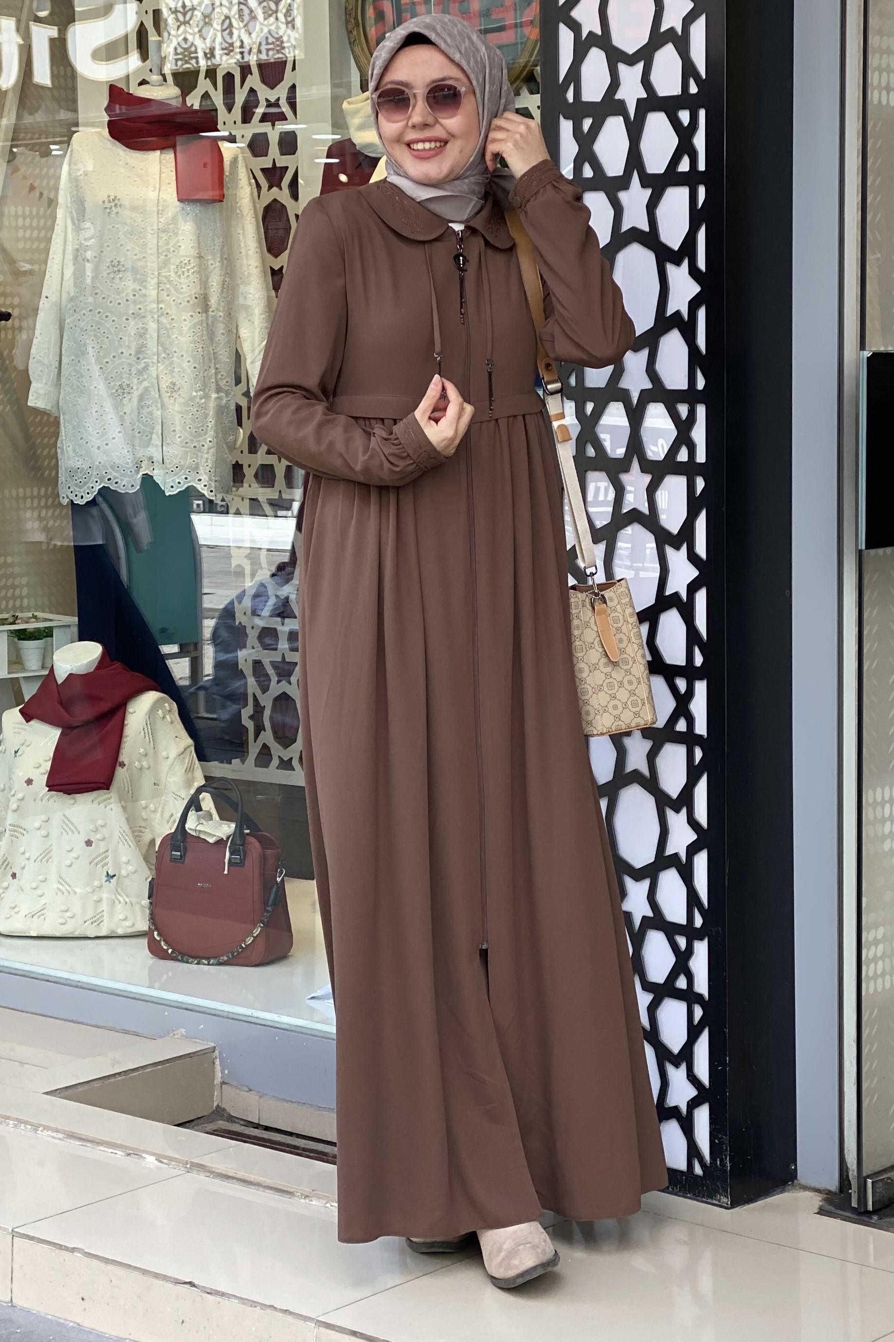 Tesettür 1206 Bebe Yaka Taş Detaylı Ferace