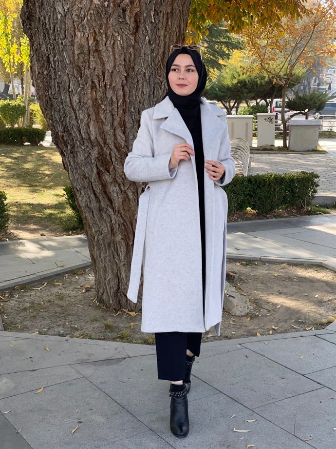Tesettür 2301 Önü Bağlamalı Kısa Kaşe Kaban