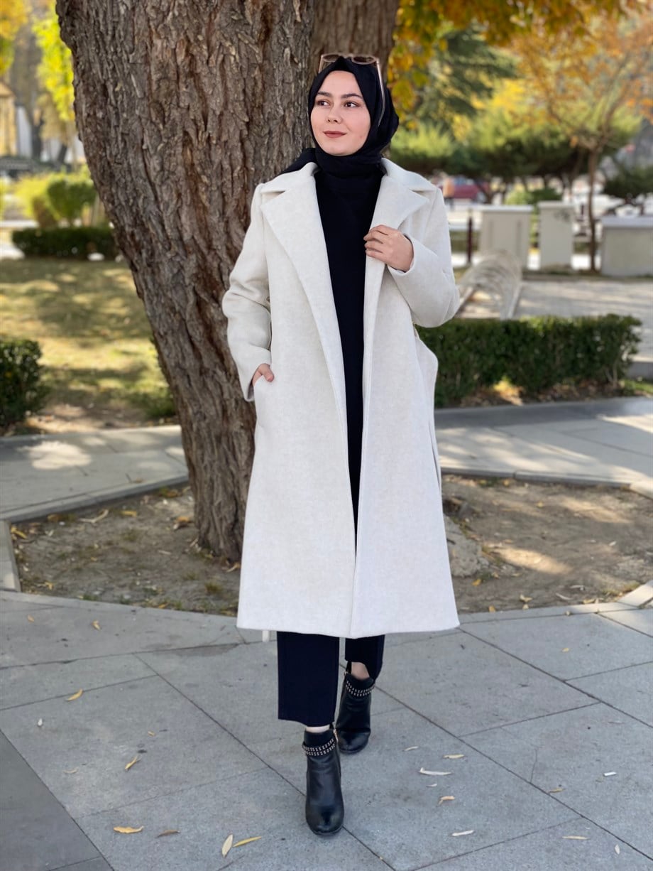 Tesettür 2301 Önü Bağlamalı Kısa Kaşe Kaban