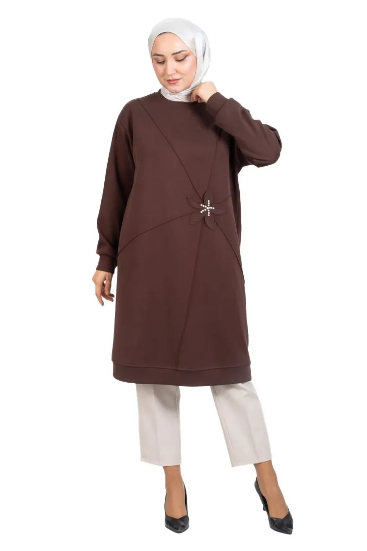 Tesettür 2877 Çiçek Detaylı Tunik
