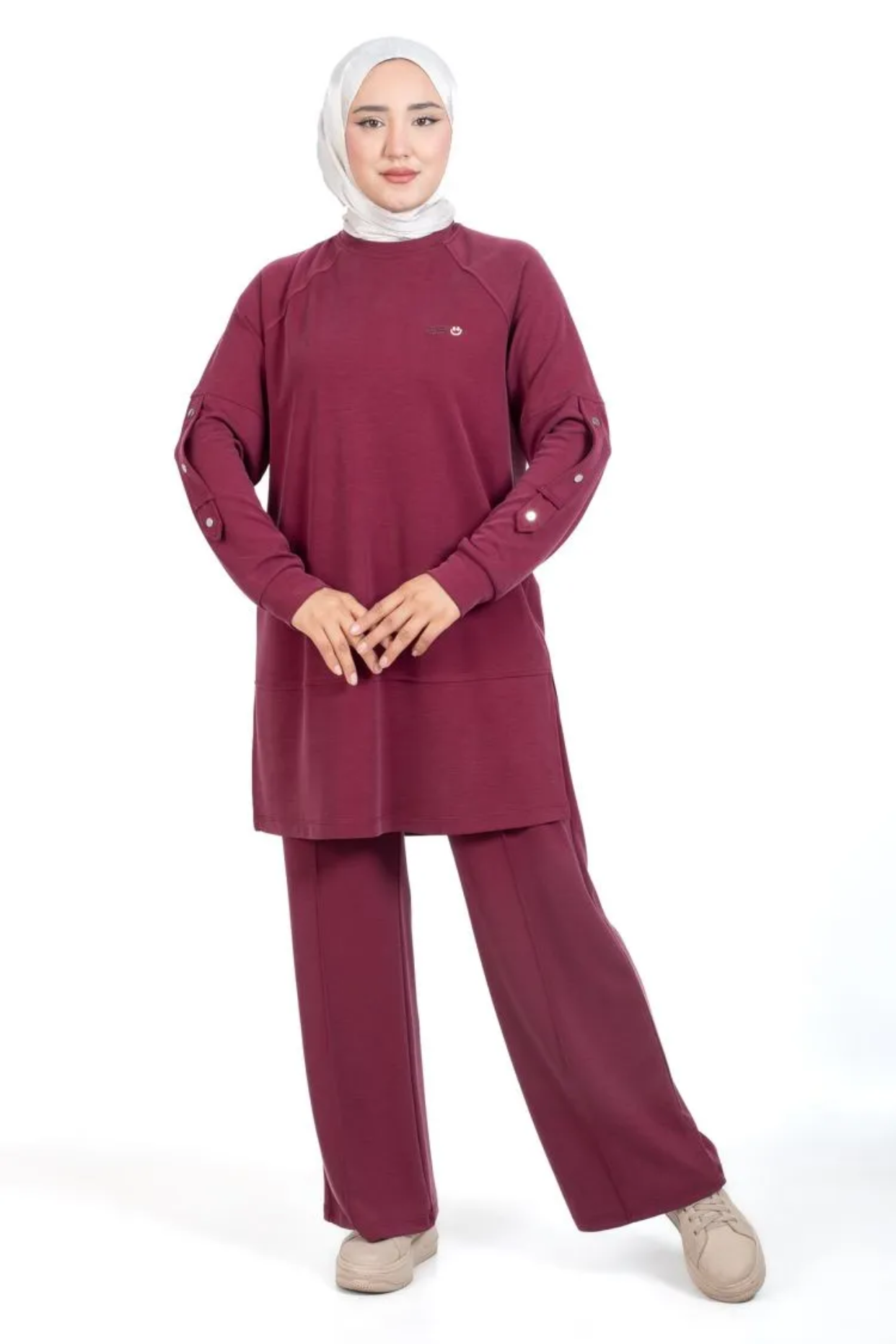 Tesettür 3298 Kolları Zımba Detaylı Takım