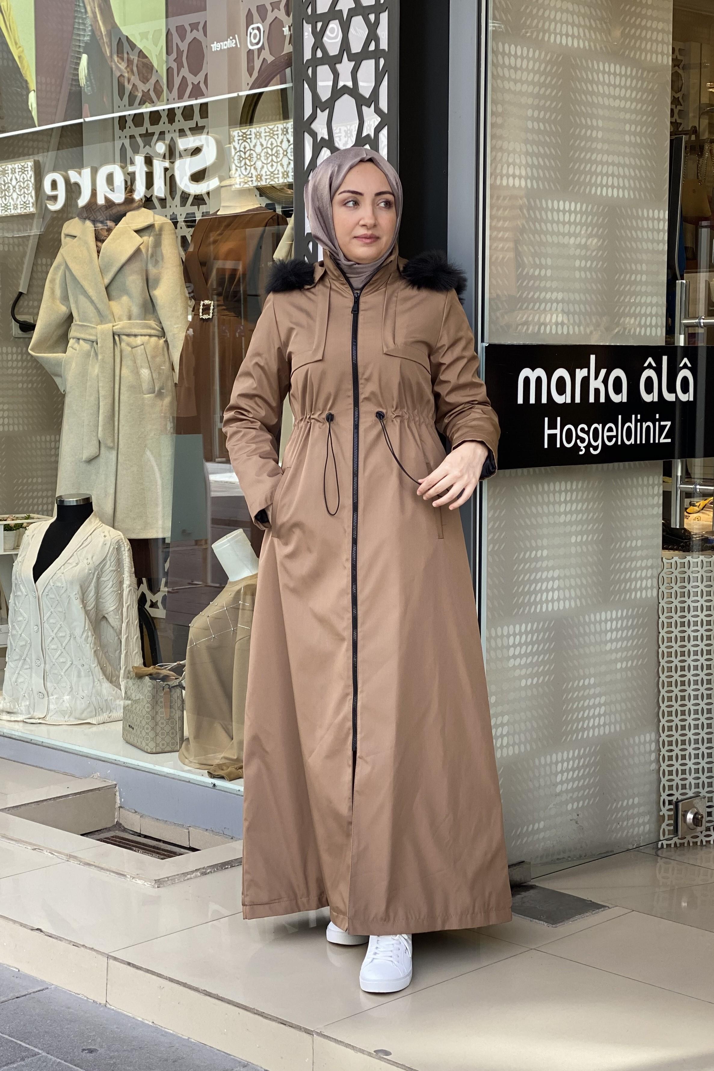 Tesettür 4518 Kürklü İçi Dolgulu Uzun Parka