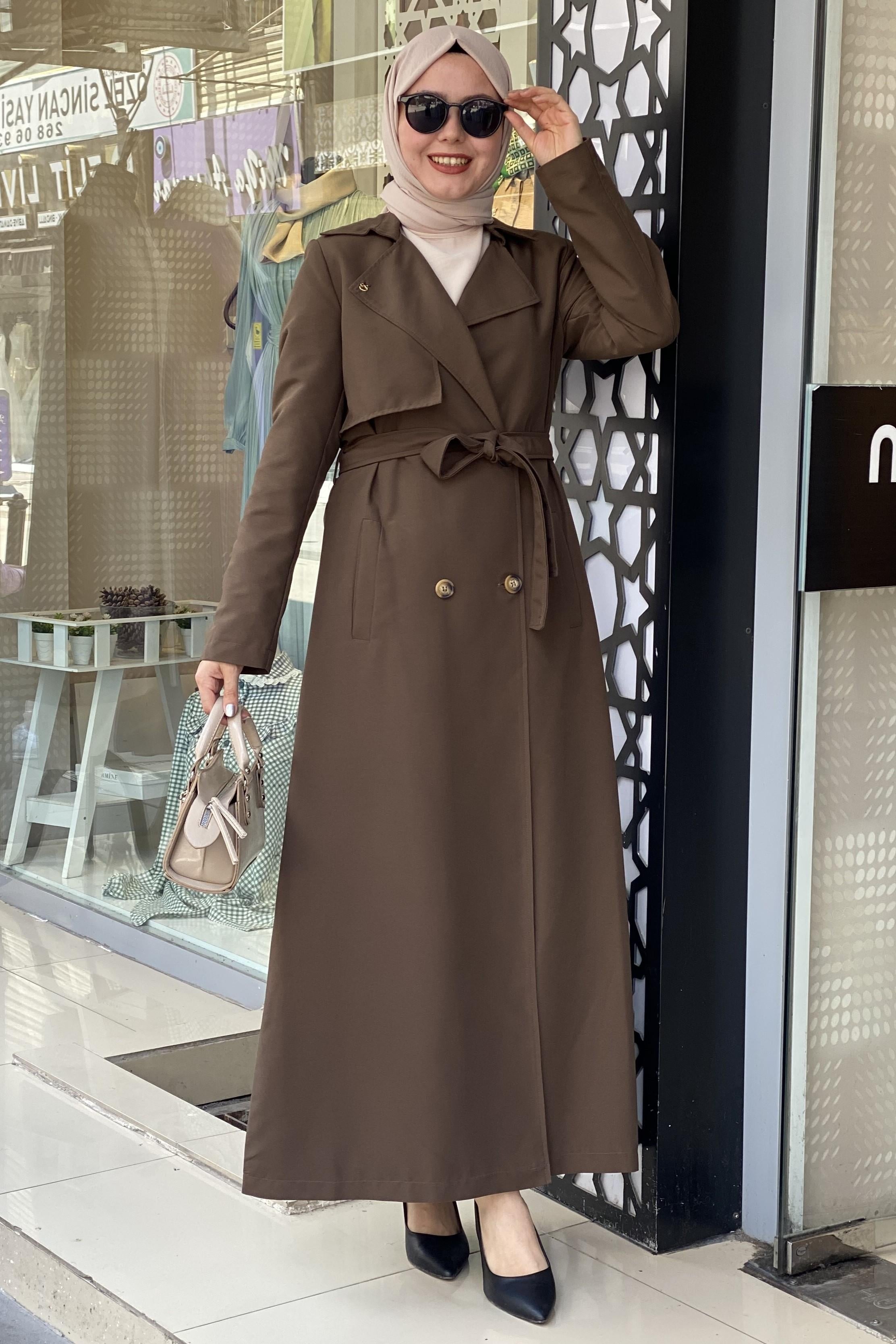 Tesettür 4538 Astarlı Tam Boy Trençkot
