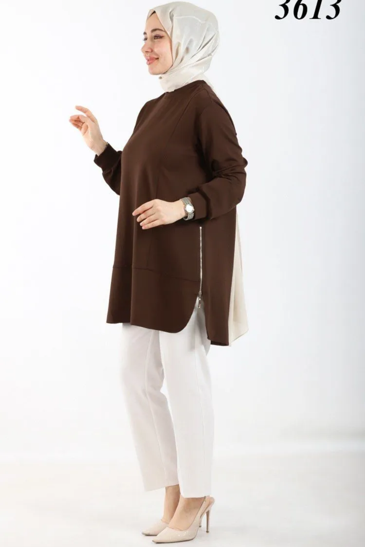 Tripen tesettür 3613 Yanları fermuarlı tunik