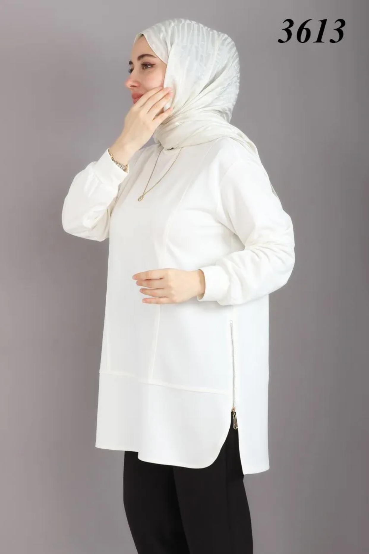 Tripen tesettür 3613 Yanları fermuarlı tunik