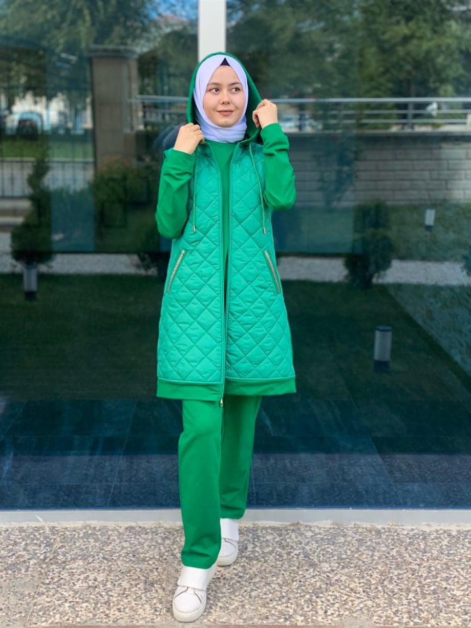 Tesettür 0060 Kapitone Yelekli Üçlü Spor Takım