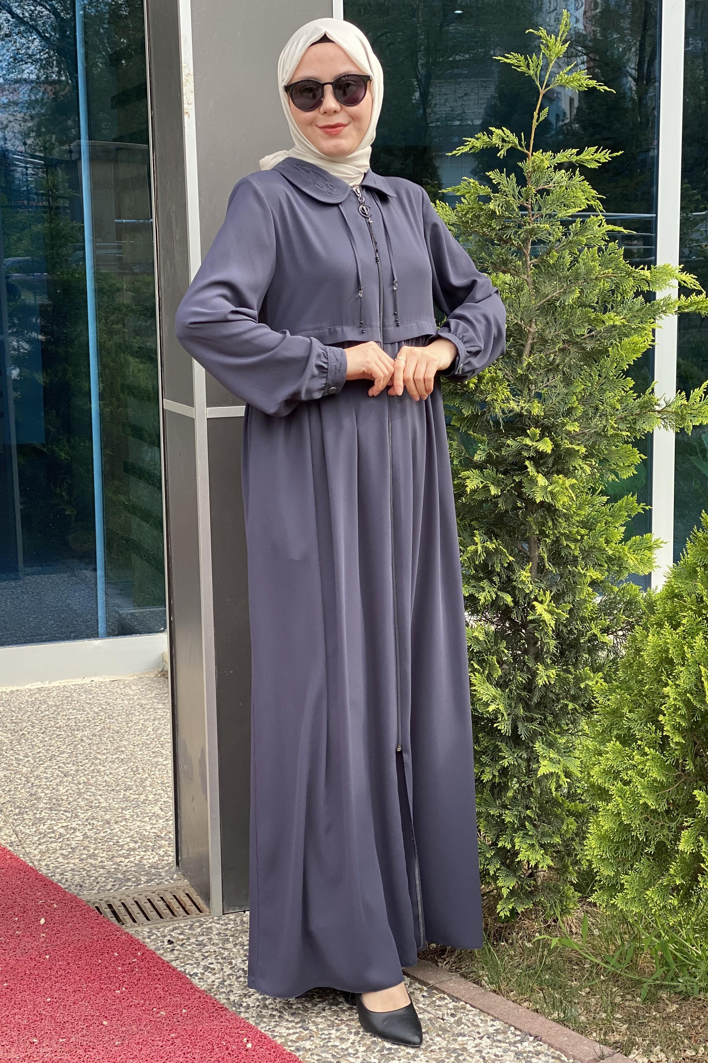 Tesettür 1206 Bebe Yaka Taş Detaylı Ferace