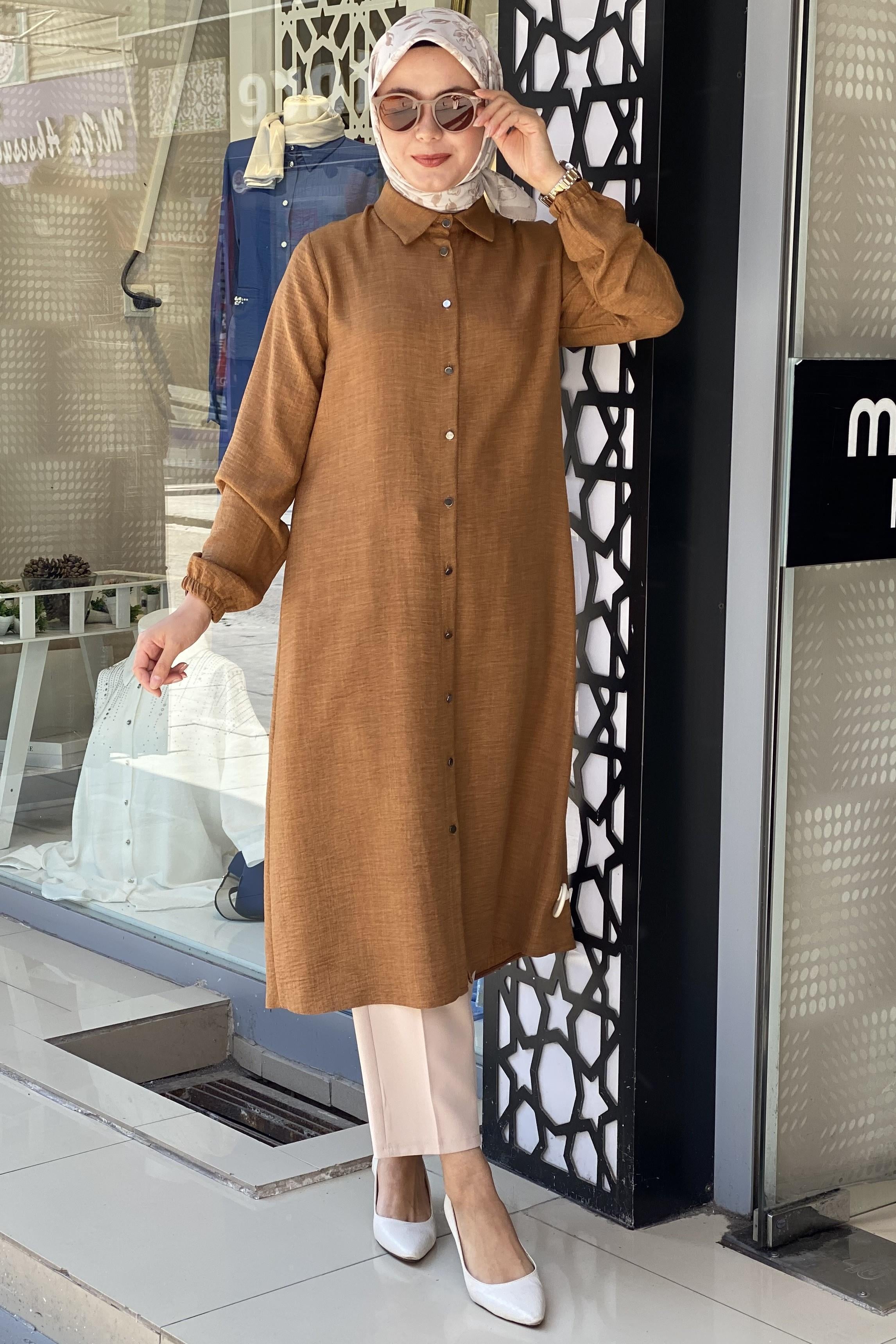 Tesettür 1362 Boydan Düğmeli Giyçık Tunik