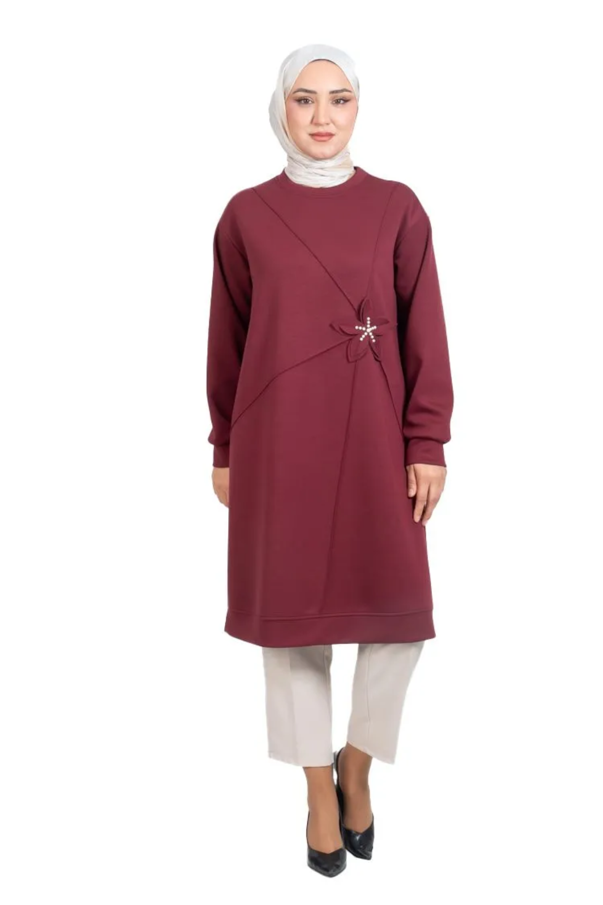 Tesettür 2877 Çiçek Detaylı Tunik