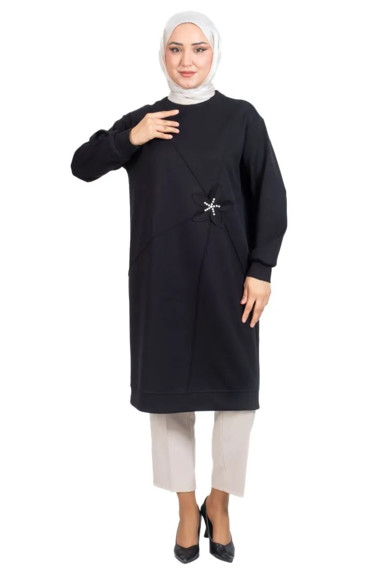 Tesettür 2877 Çiçek Detaylı Tunik