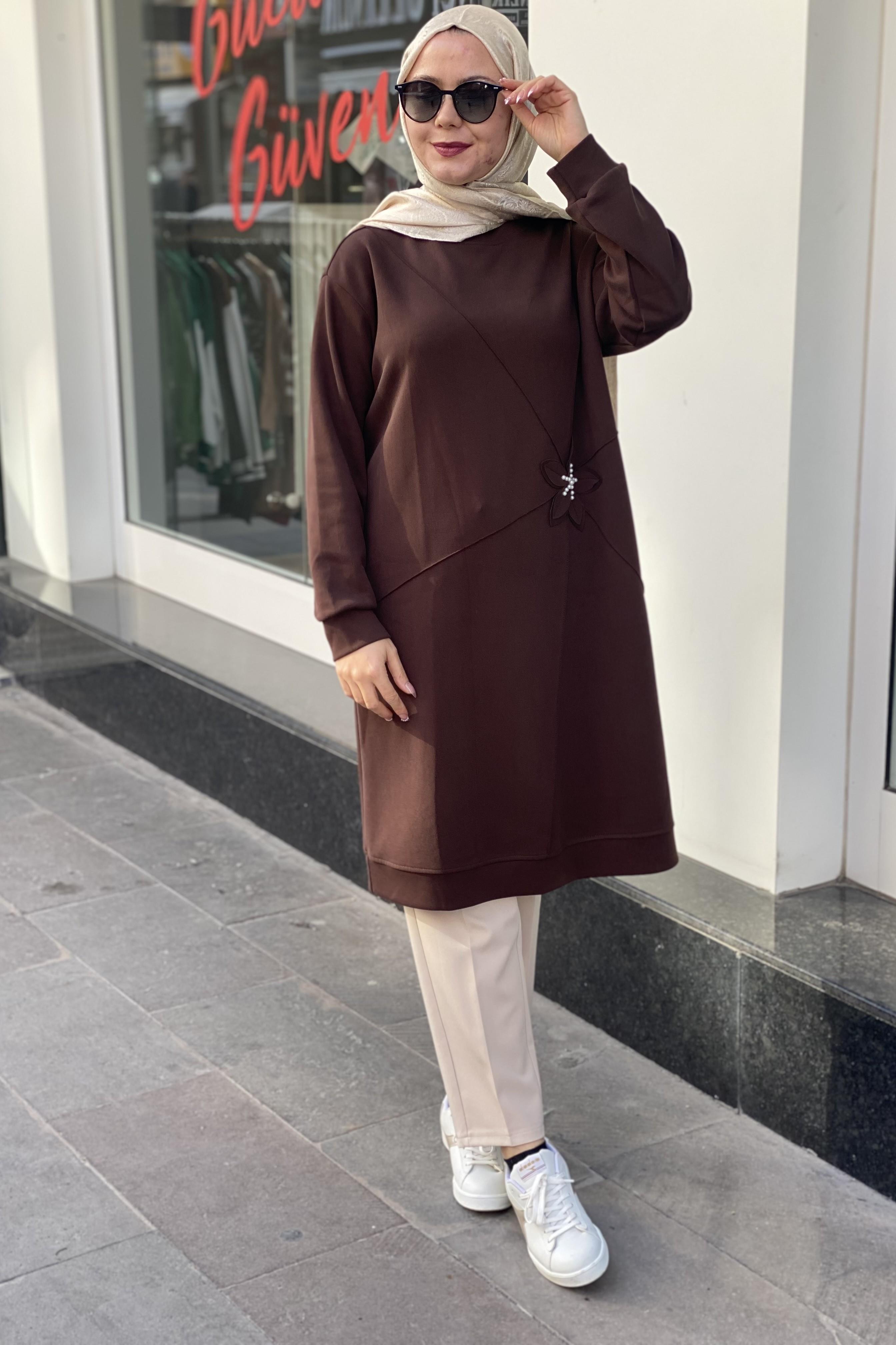Tesettür 2877 Çiçek Detaylı Tunik