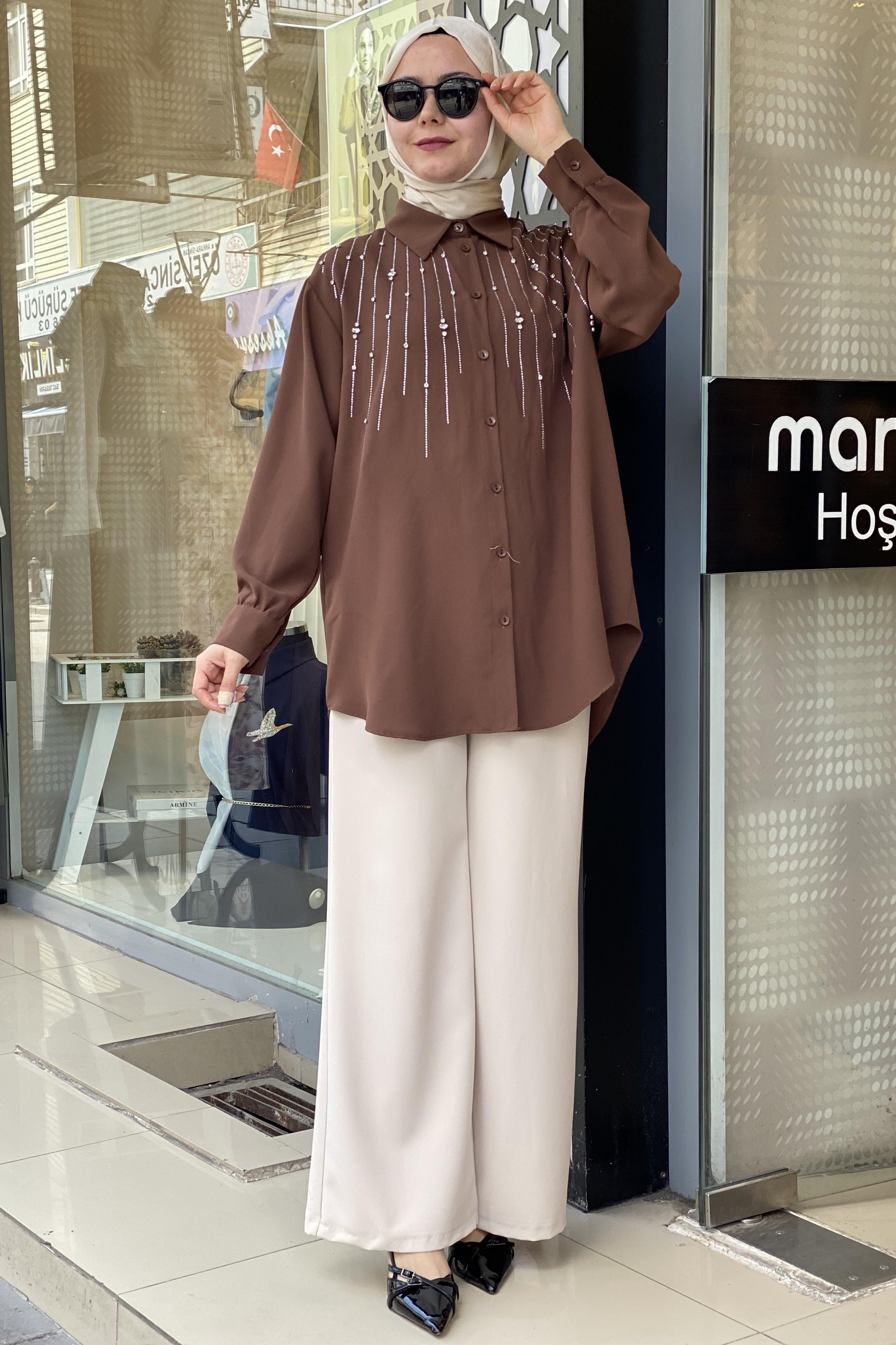 Tesettür 3020 Önü Taşlı Tunik