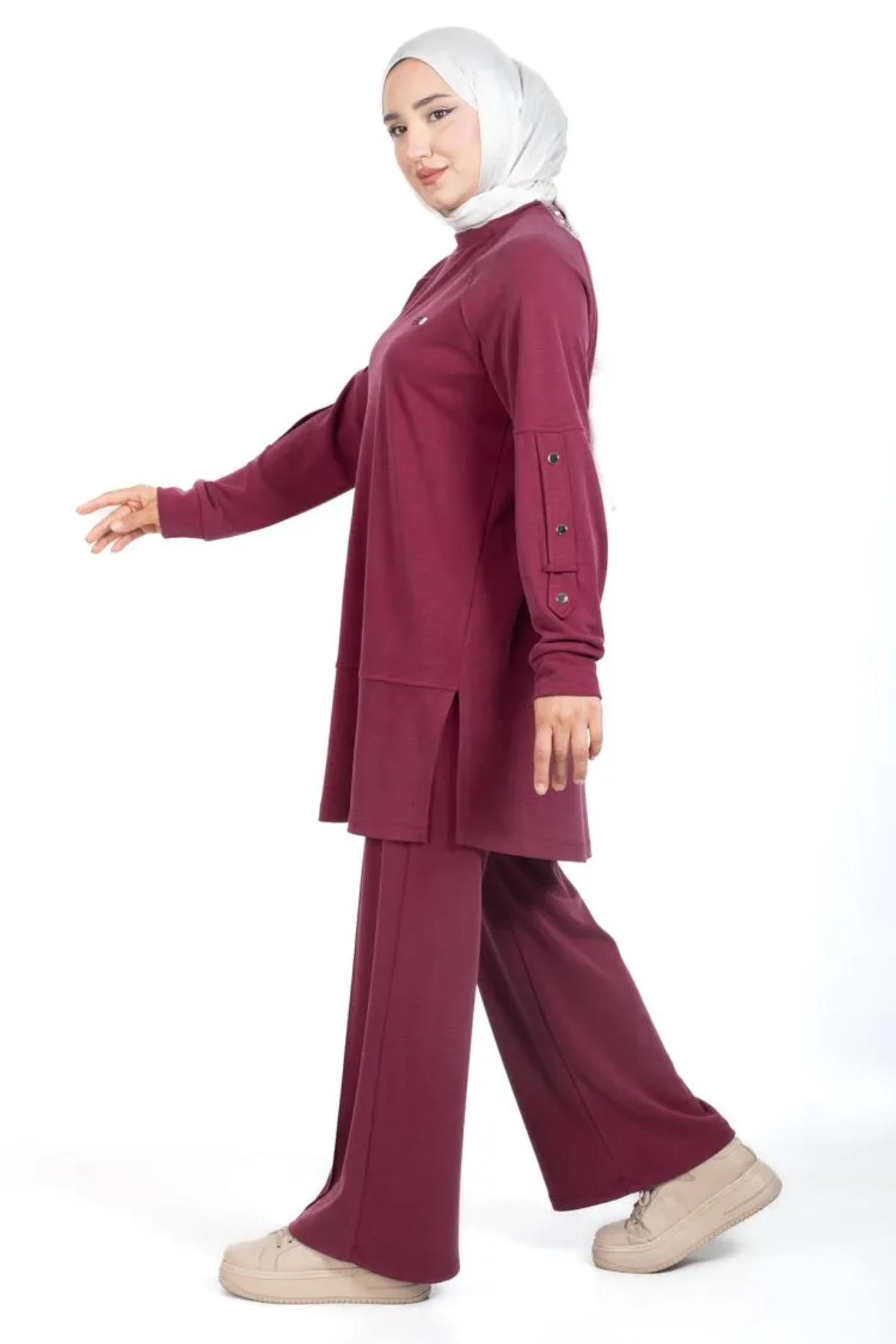 Tesettür 3298 Kolları Zımba Detaylı Takım