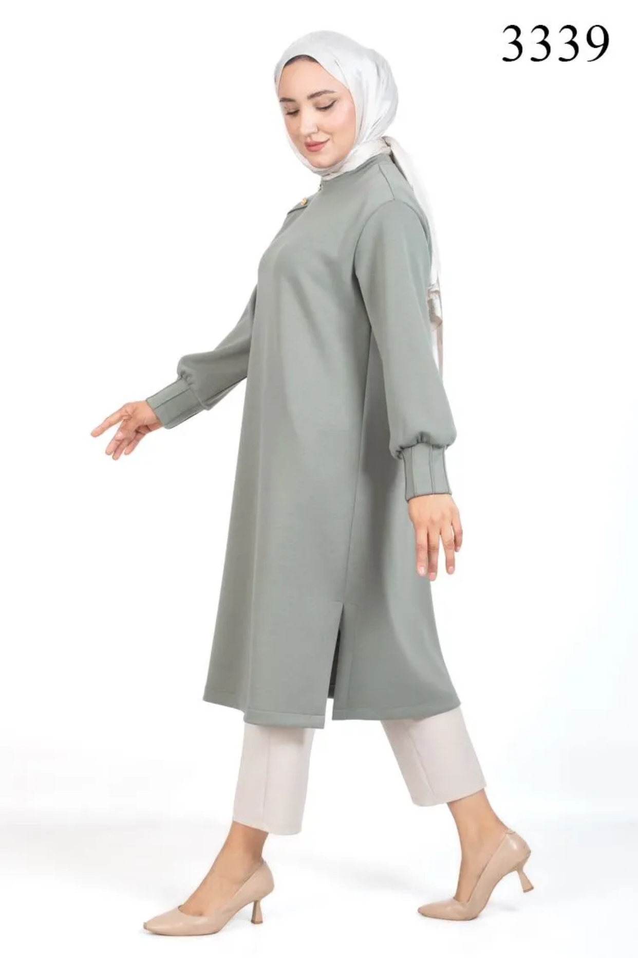 Tesettür 3339 Omuzu Düğme Detaylı Oysho Tunik