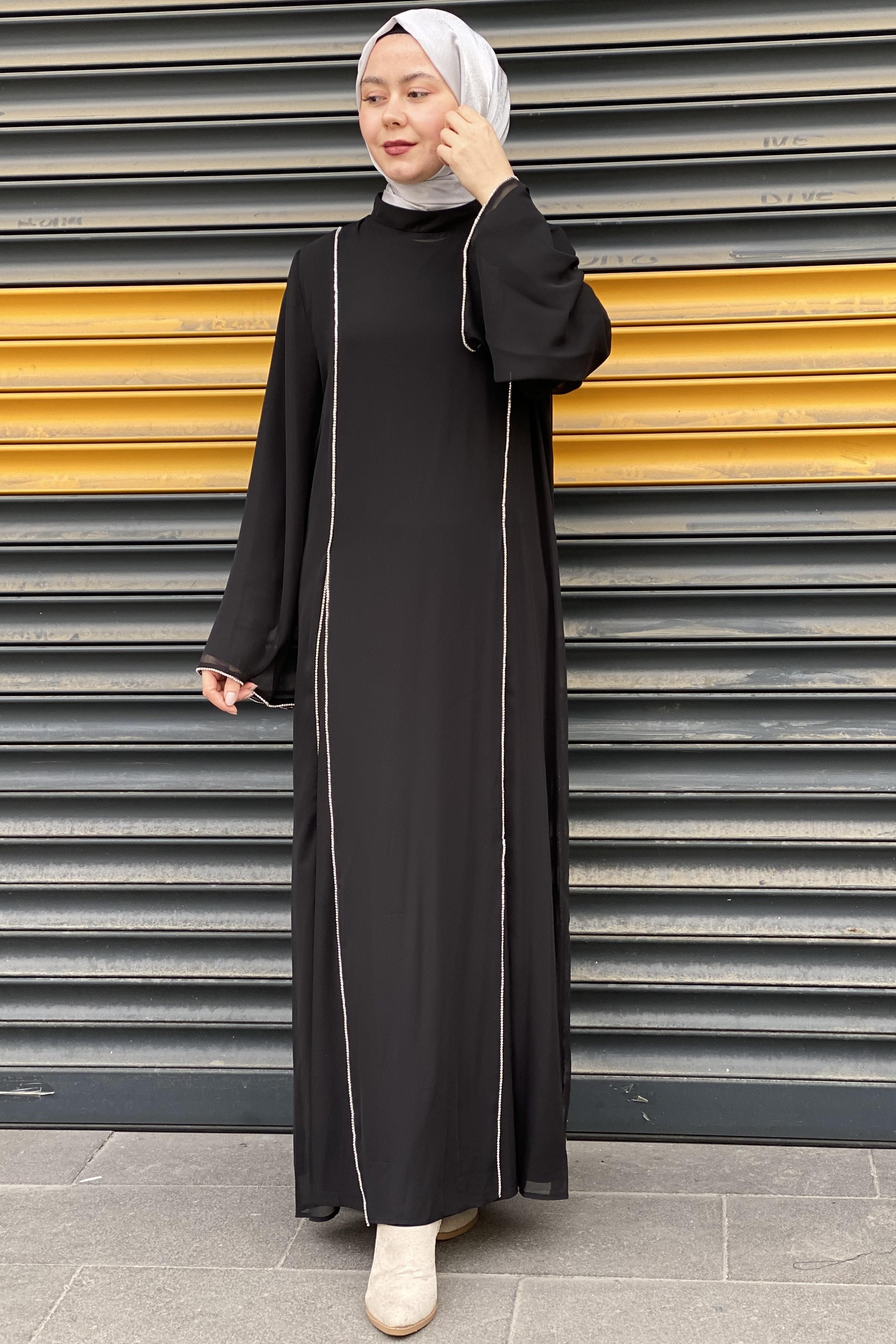 Tesettür 9561 Şifon Taş Detaylı Abaya