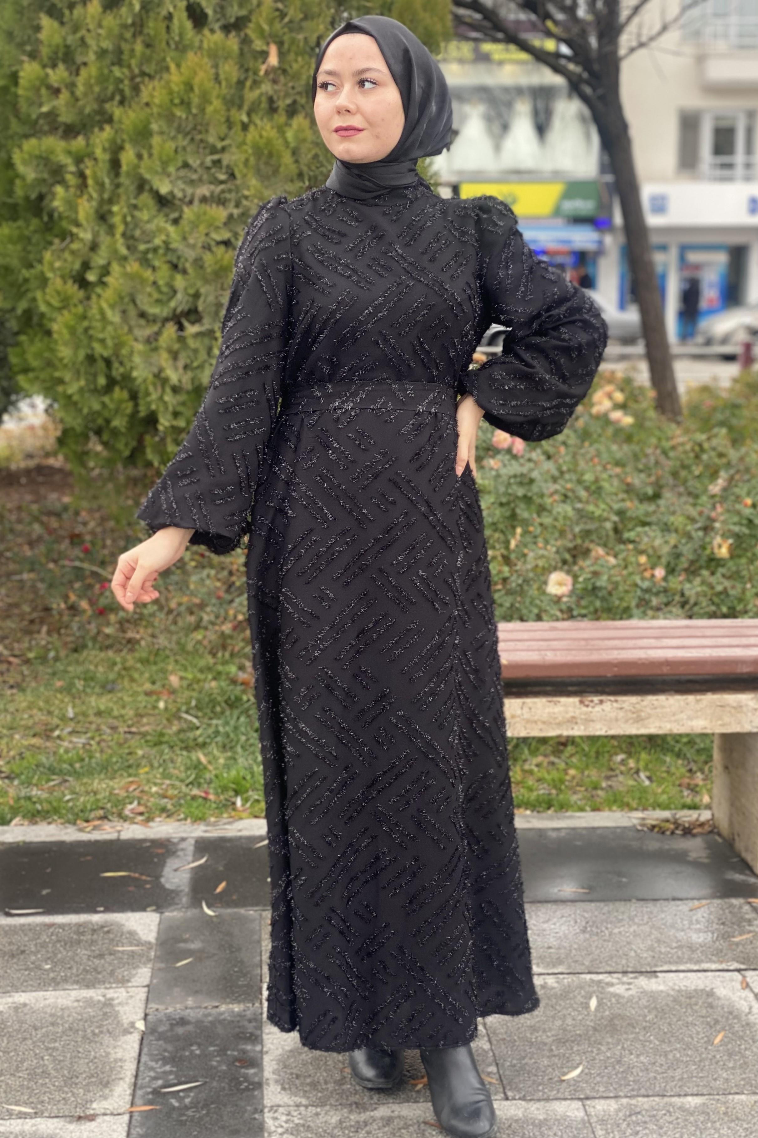 Tesettür 9564 Boydan Simli Abiye Elbise