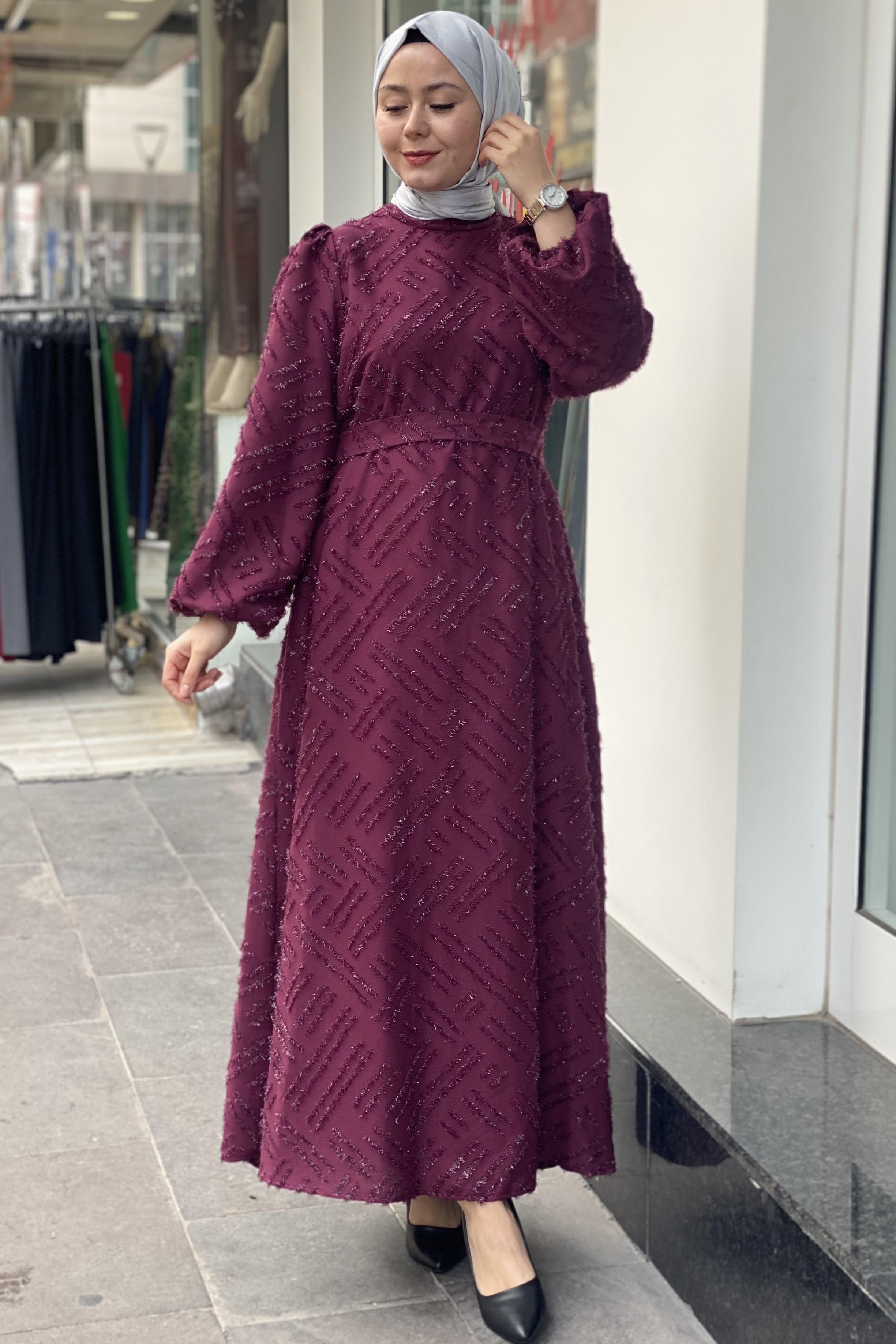 Tesettür 9564 Boydan Simli Abiye Elbise