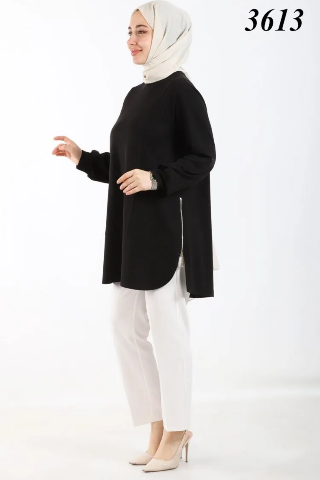 Tripen tesettür 3613 Yanları fermuarlı tunik