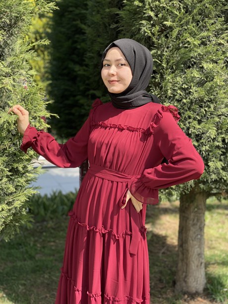 Marka Ala Stilife Şifon Fırfırlı Yazlık Elbise