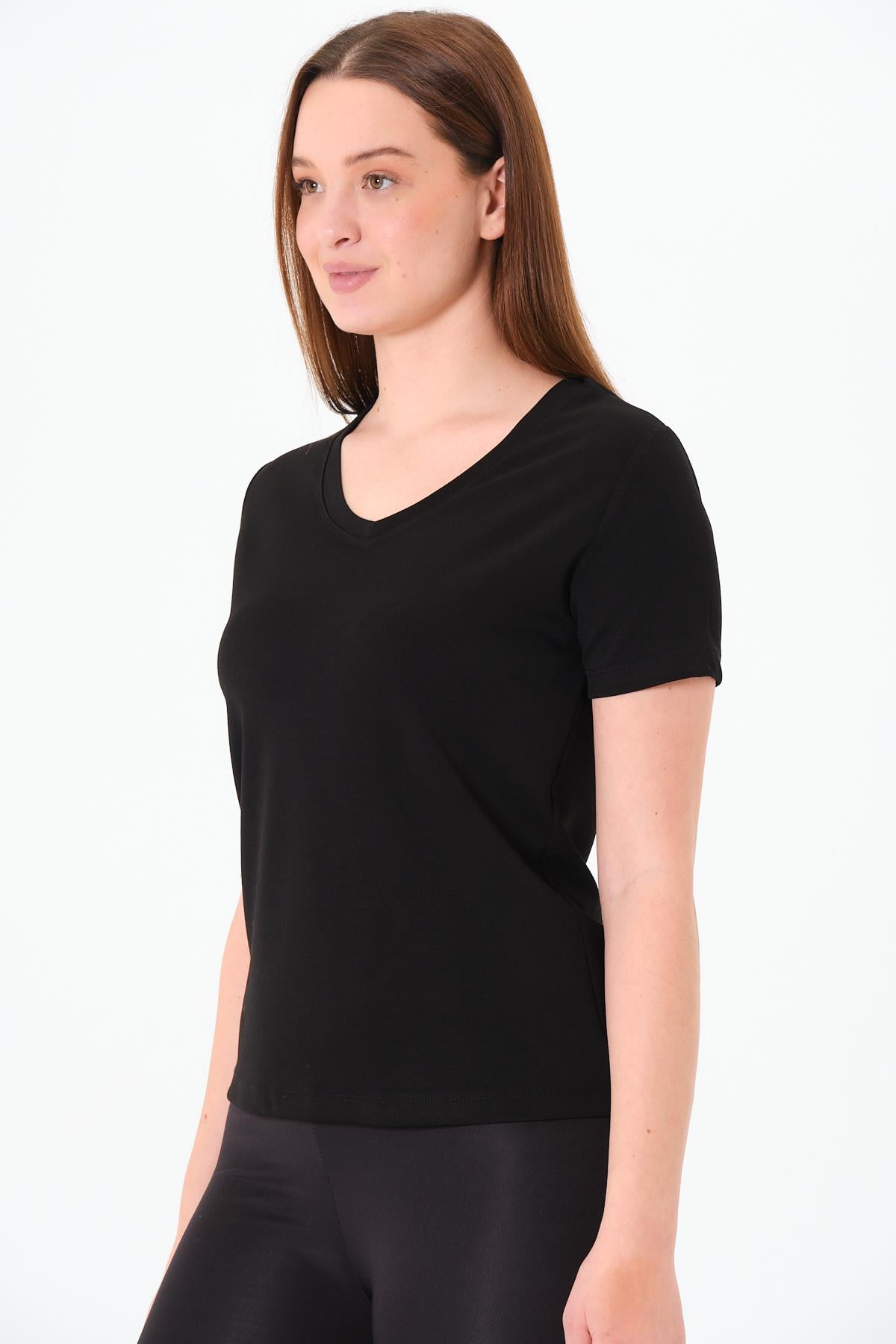 V Yaka Premium Modal Kumaş Basic Tişört - Siyah