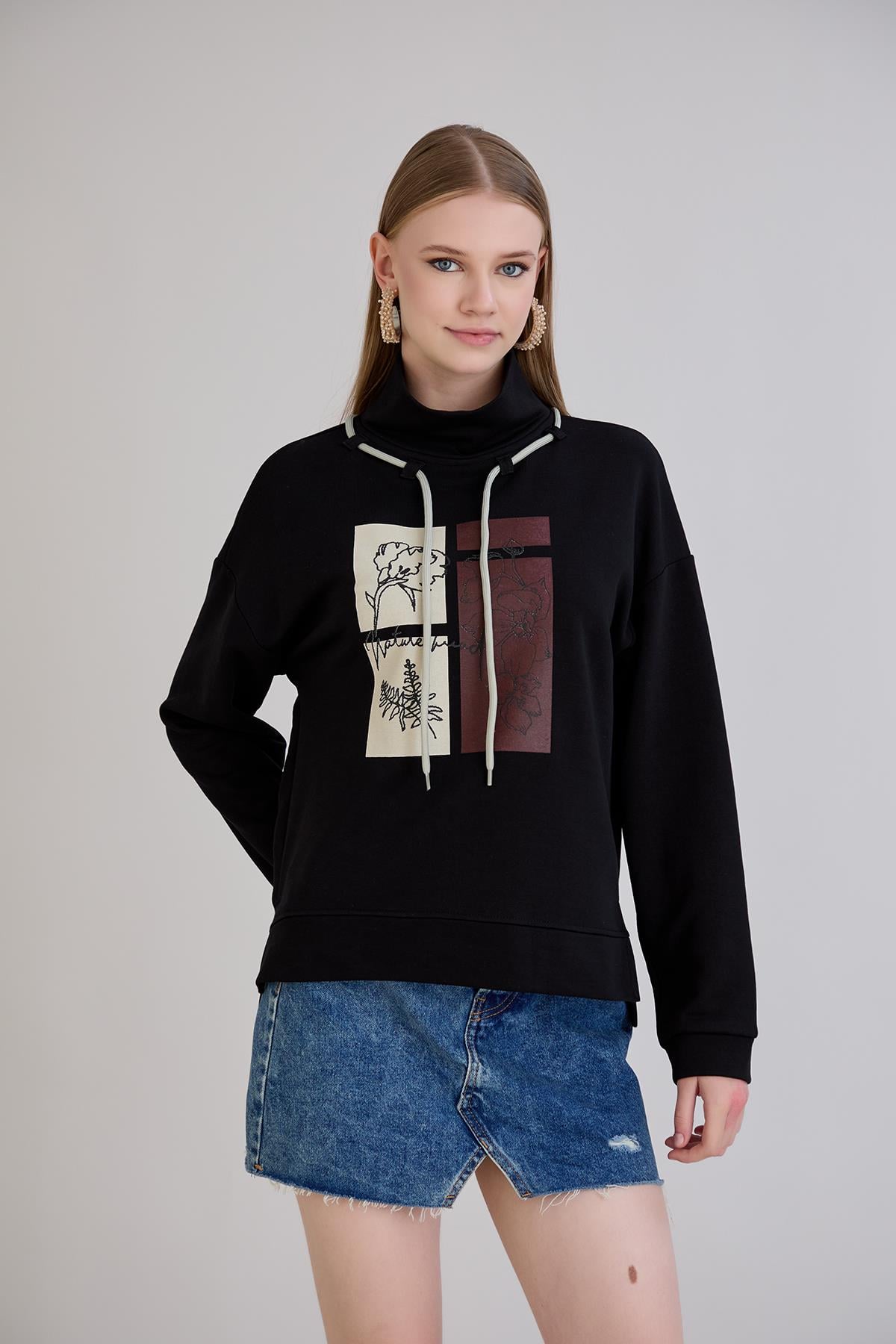 Balıkçı Kordonlu Sweat Siyah