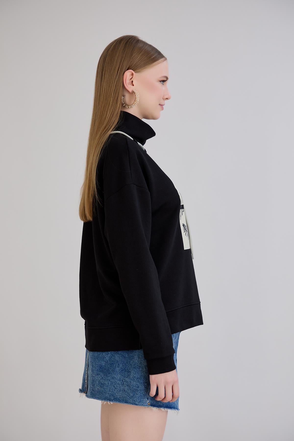 Balıkçı Kordonlu Sweat Siyah