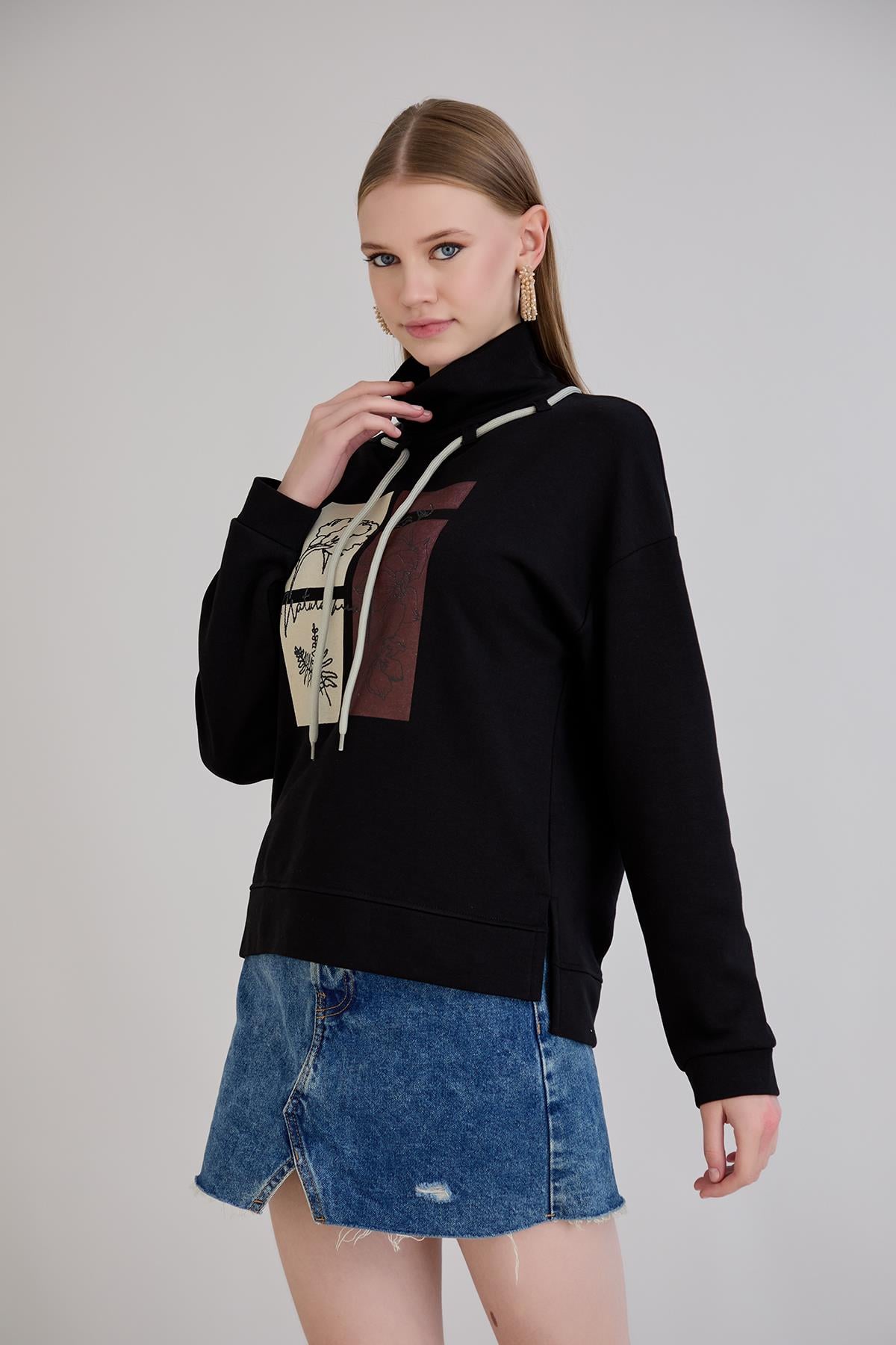 Balıkçı Kordonlu Sweat Siyah