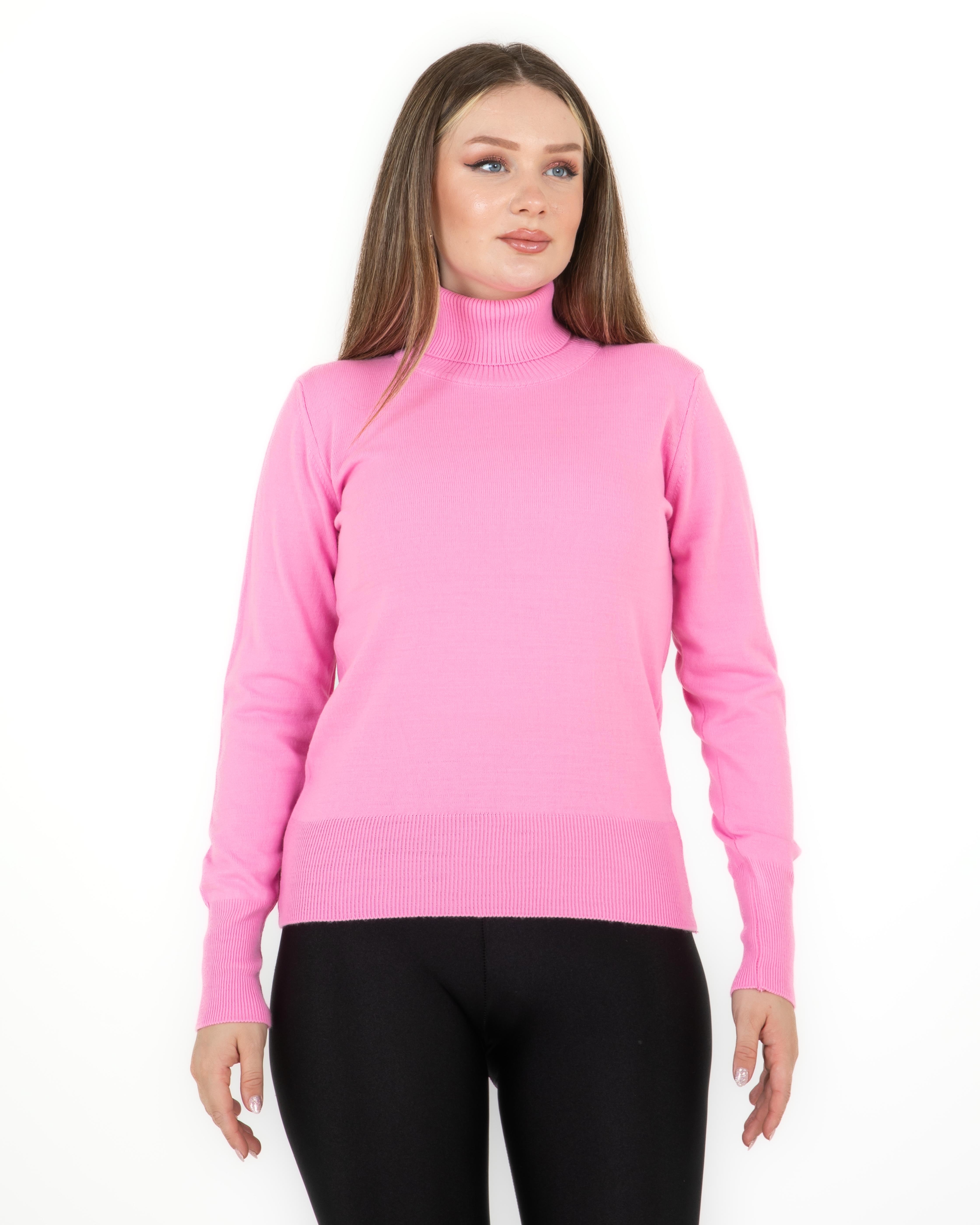 Balıkçı Yaka Basic Kazak Pembe