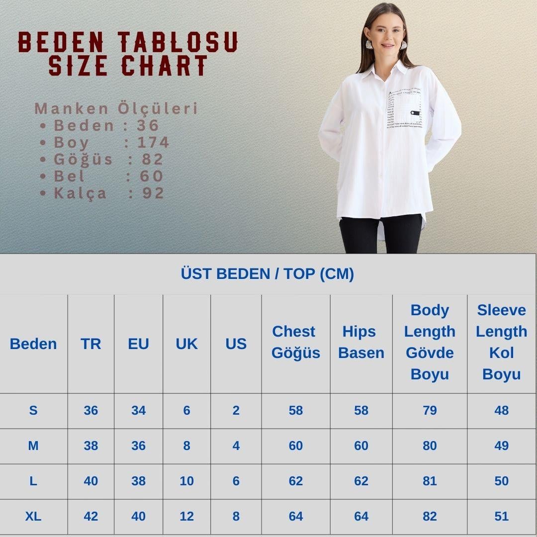 Baskılı Tek Cepli Gömlek Beyaz
